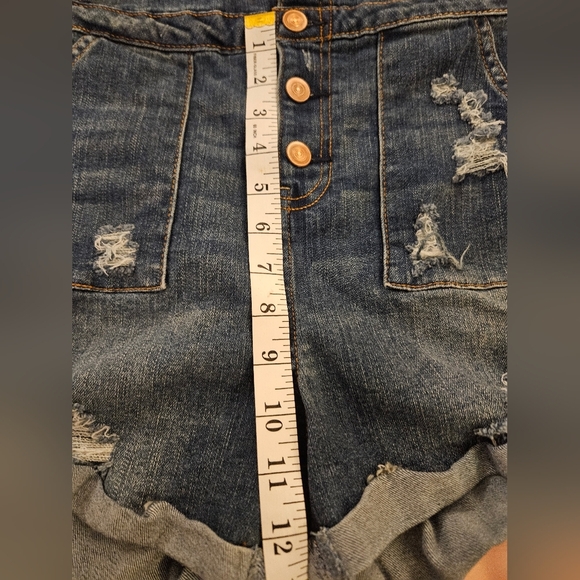 Denim Distressed Overalls Shorts - Picture 2 of 3